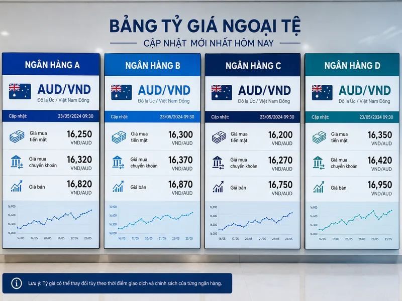 So sánh tỷ giá giữa nhiều ngân hàng giúp người dùng chọn được mức mua bán AUD phù hợp hơn khi giao dịch số tiền lớn.
